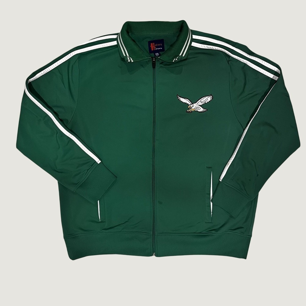 Hakers Jacket Mens 2XL Green Track Full Zip Eagle Stripe Athletic Sportswear